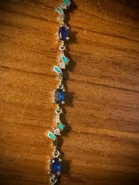 925 silver blue sapphire and blue Australia opal